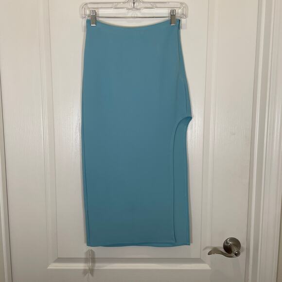Abercrombie & Fitch Pastel Blue Slit Midi Skirt Minimalist Cleangirl NWT XS - Picture 2 of 8